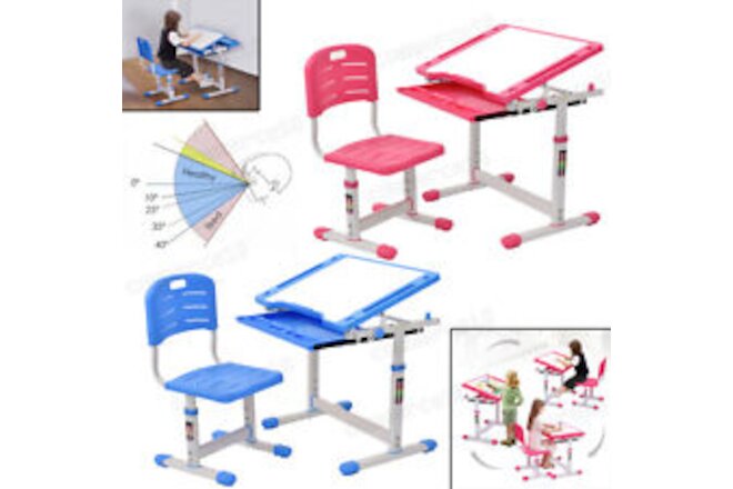 Height Adjustable Desk and Chair Set High School Student Childs Kids Study Table