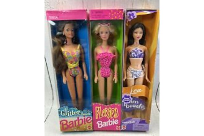 Vintage Barbie Doll Lot Of 3 Glitter Beach, Florida, Palm Beach Mattel New Read