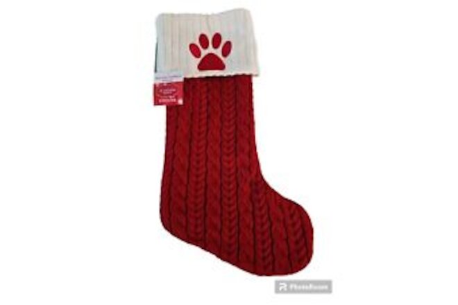 21"  RED CABLE KNIT CHRISTMAS STOCKING -ST NICHOLAS SQUARE  - MONOGRAM LETTER