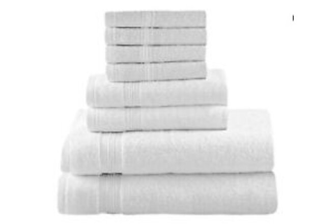 Premium 8 Piece Towel Set (White); 2 Bath Towels, 2 Hand Towels and 4 Washcloths