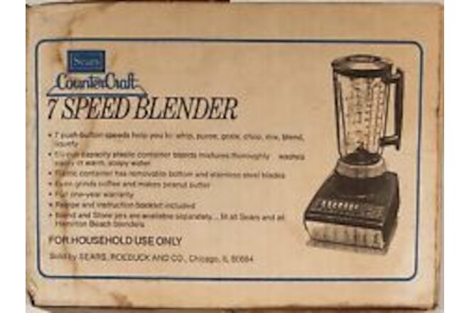 Vtg New In Sealed Box Sears Counter Craft 7 Speed Blender  Almond Color