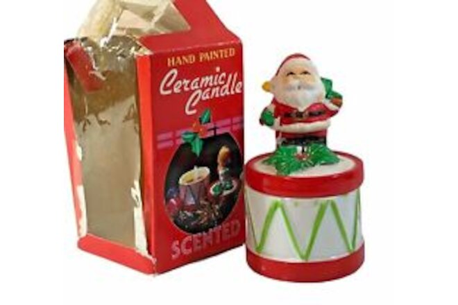 Woolworth Ceramic Candle Holiday Drum with Santa Claus Lid Hand Painted Vintage