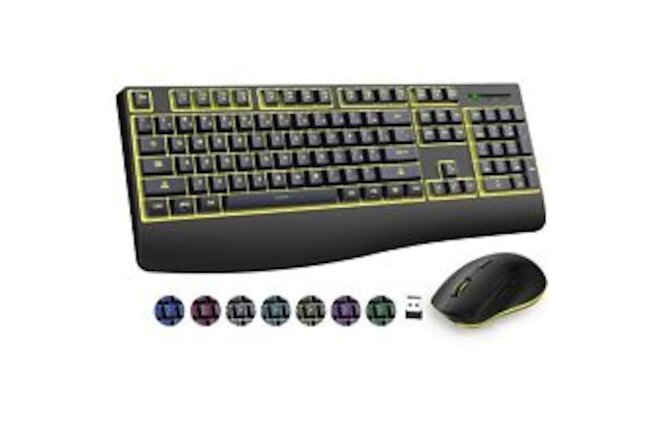 Wireless Keyboard and Mouse Combo, 7 Backlit Effects, Light Up Keys, Sleep Mo...