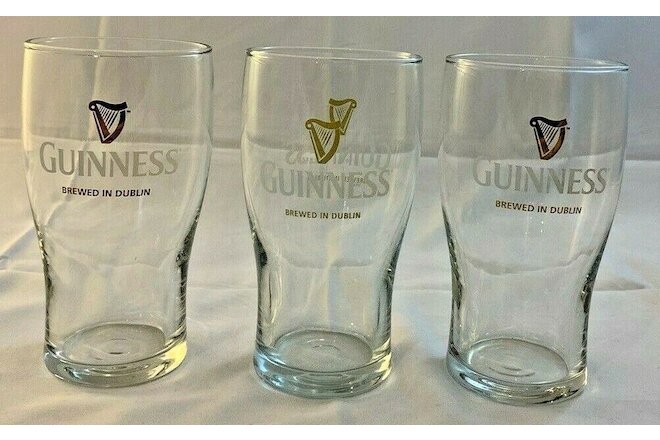 VINTAGE GUINNESS Beer Glasses 16 oz. Clear St. Patrick's Day 3-Piece Set