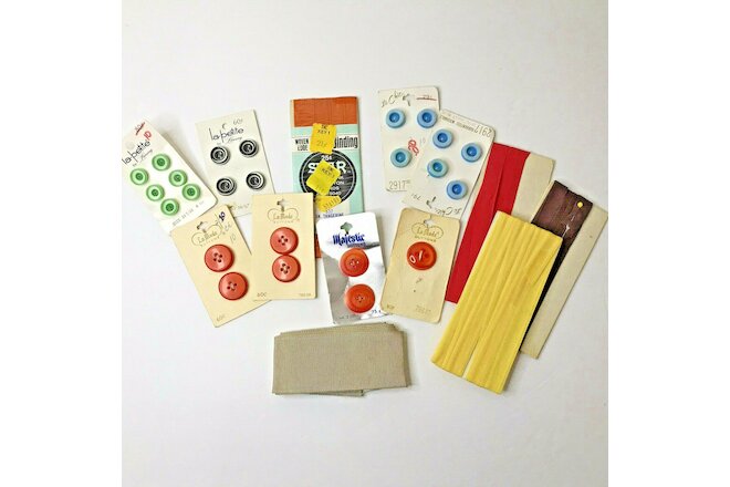 Vintage Sewing Buttons on Card and Notions Lot of 13  Blue Green Orange Yellow