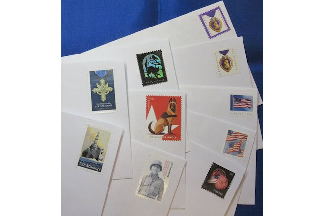 TEN (10) USPS FOREVER First Class stamps Affixed to #10 Envelopes  Ready to Use