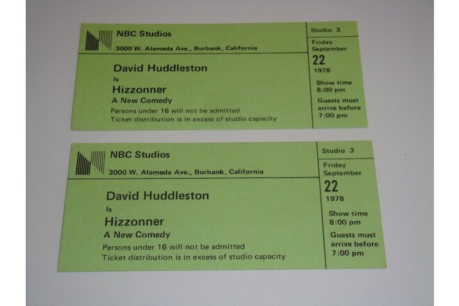HIZZONNER Starring David Huddleston 1978 TV SHOW TICKETS NBC TELEVISION STUDIOS