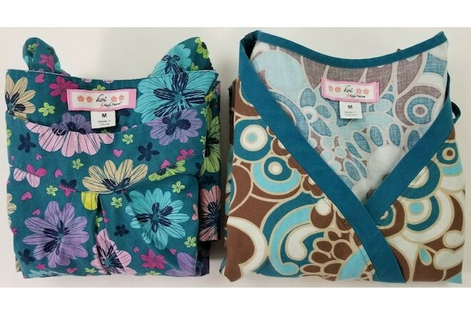Koi By Kathy Peterson (LOT OF 2) Womens Floral Cotton Scrub Tops Size M Medium