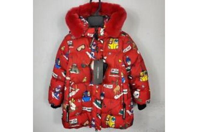 NWT~$995~DOLCE & GABBANA~GIRLS~3T~RED DOWN REAL RABBIT FUR HOODED PUFFER COAT