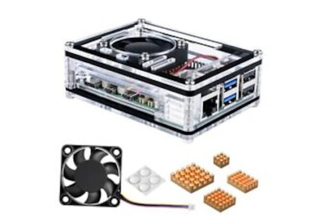 Case for Raspberry Pi 5 with Fan Cooling and 4 Pcs Copper Heatsinks Clear