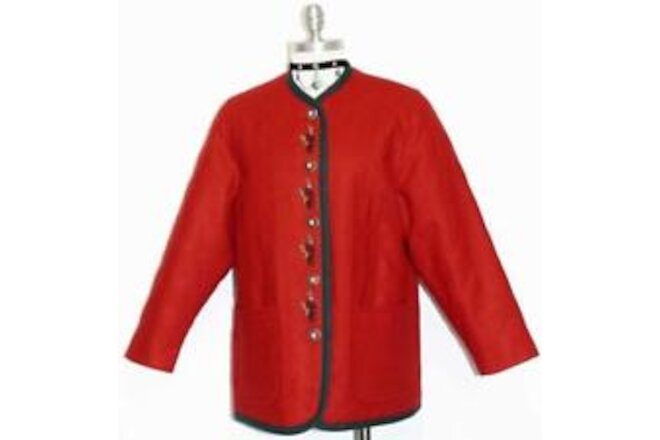 RED WOOL German Women Jacket QUILTED Winter SHORT SLEEVES ~ LINED Coat B43" 12 M