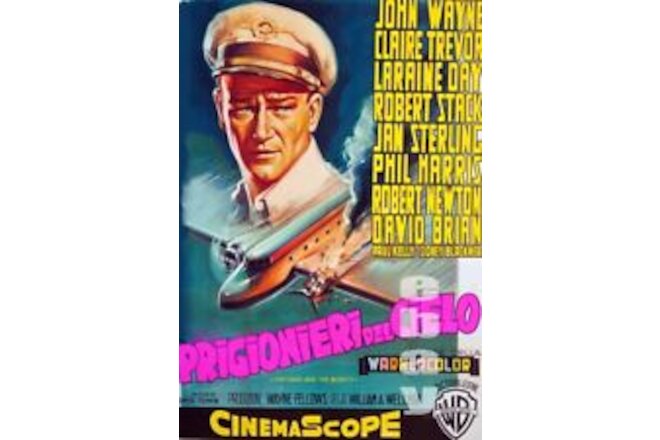 JOHN WAYNE HIGH and MIGHTY Airplane Airline Pilot 16.5 X 11.7 Repro LC Italy '54
