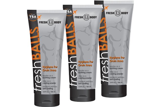 Fresh Balls by Fresh Body 3.4 oz (3 Pack) Deodorant Liquid Chafing Powder