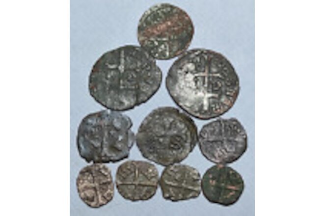 Crusader Templar cross, Europe medieval, 10 coins 14 century, copper