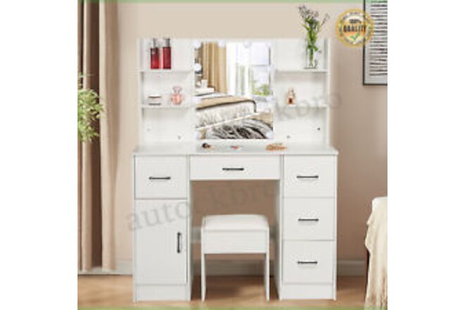 Makeup Vanity Table Set With LED Mirror And Stool &Large Drawers Dressing Desk