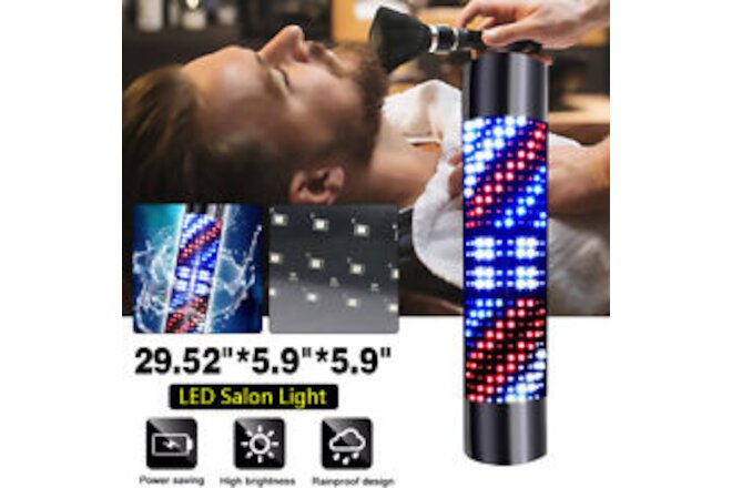 Barber Shop Pole Rotating LED Stripes Wall Light Hair Salon Sign Red White Blue