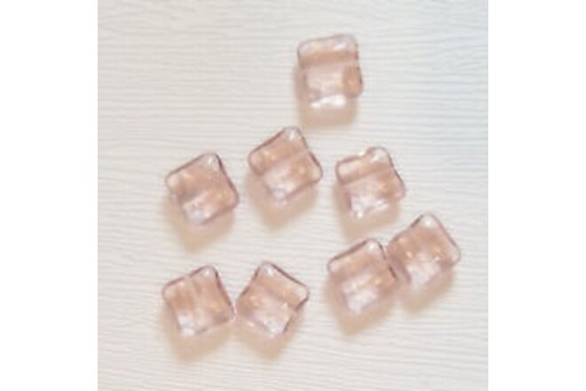 14mm Light Pink Square Pillow Czech Presses Glass Beads,  Qty 8