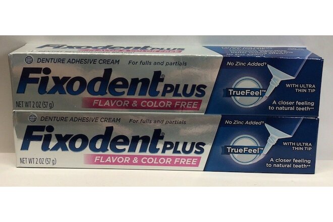 2 Fixodent Plus Denture Adhesive Cream 2 oz Flavor and Color Free No Zinc Added