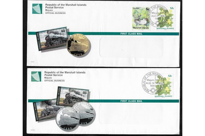 1996 Marshall Islands Lot of 2 Comm Coin Advertisement Covers sent to USA *VG*