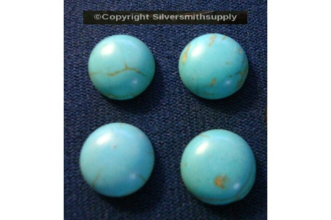 4 Turquoise cabochons 10mm round chalk turquoise treated domed flat backed cb051