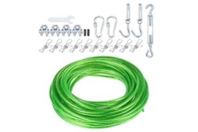 Plastic Coated Clothesline Kit 1/4" x49ft Steel Core Clothes line Metal Cable...