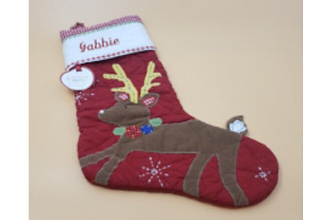 Pottery Barn Quilted Reindeer Stocking Monogramed "Gabbie" Christmas Holiday