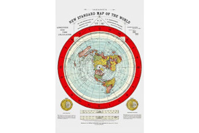 Flat Earth Map - 3  Gleason's New Standard Maps Of The World - Large 24" x 36"