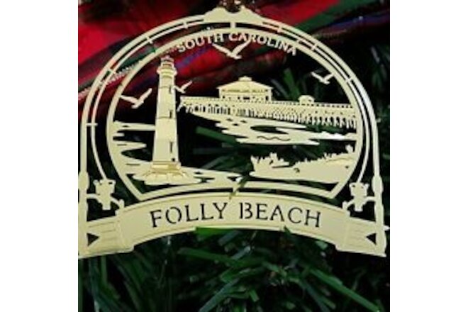 Folly Beach South Carolina Brass Ornament