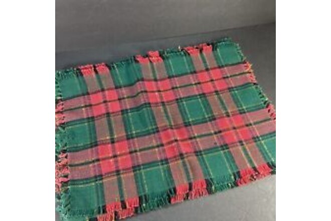 4 vintage Windham Weavers Golden Christmas red green woven plaid placemats NWT