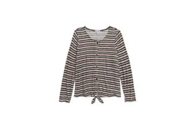 Love fire tie front button down top Stripe Pink Black Size L Girls NWT