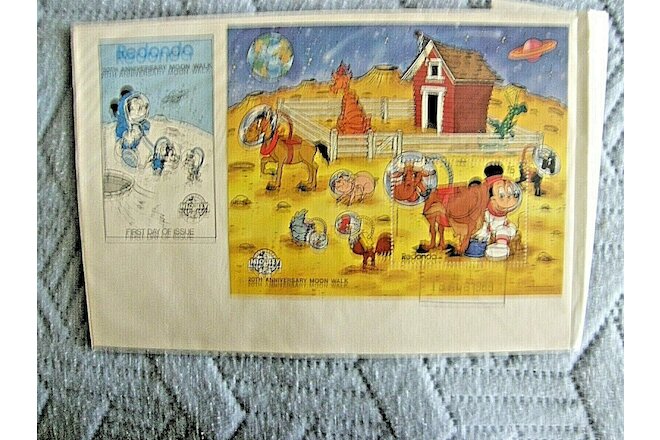 Redonda Mickey Mouse Mini Sheet Stamp on FDC, 20th Anniversary Moon Walk, $5