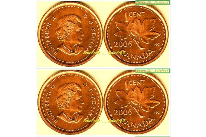 2x CANADA 2006 CANADIAN QUEEN II NON MAGNETIC NO LOGO NO P PENNY CENT COIN LOT