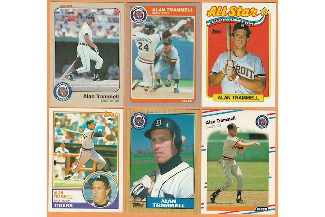 Alan Trammell, Detroit Tigers, 6 card LOT2, all 33+ yrs old, Nr Mint or better