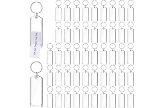 50 Pcs 3 Inch Plastic Key Tags Clear Slip Slot Key Tags with Split Rings Transpa