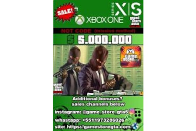 GTA 5 SHARK CARD XBOX SX, XBOX ONE MONEY CASH ONLINE $5.000.000 (NOT CODE)
