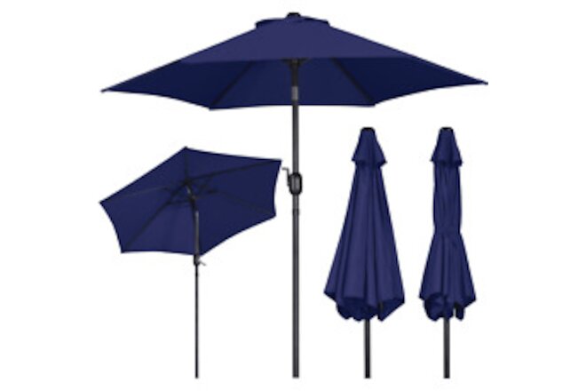 7.5FT Patio Umbrella with 6 Ribs Push Button Tilt and Crank for Garden Market US
