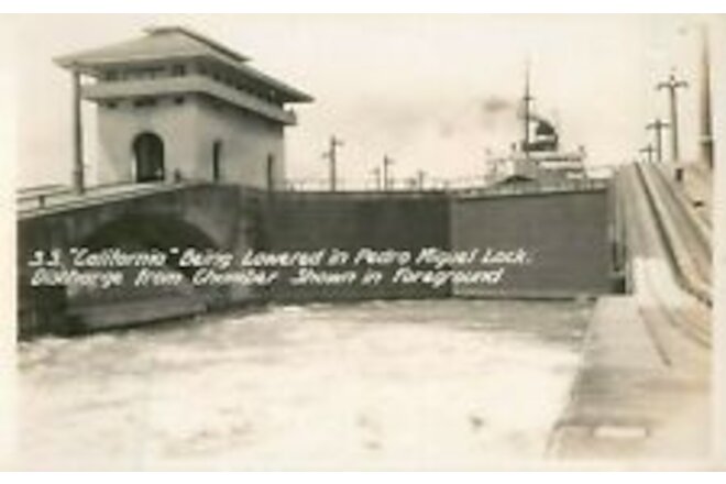 Vintage Steamship S.S. California Pedro Miguel Lock Panama Canal Zone RPPC