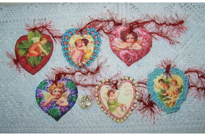 6~Valentine Day~Vintage~Fussy Cut~Glitter~Linen Cardstock~Gift~Hang~Tags~Ornies
