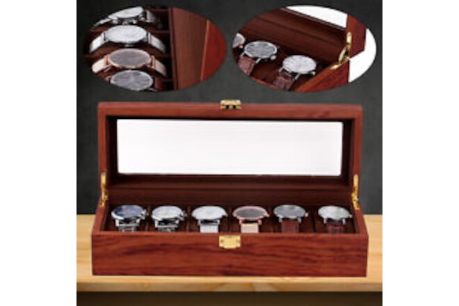 6 Slots Vintage Wooden Watch Display Box Case Jewelry Storage Organizer Rack