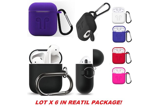 LOT 6 Earpod Silicone Case Cover Protective for Apple Airpod Charging Case Clip