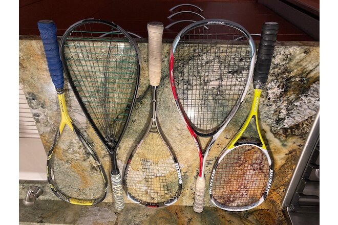 FIVE squash raquests - Prince, Dunlop - 3 need strings