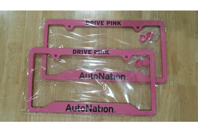 A PAIR - TWO - 2 PINK DRIVE PINK AUTO NATION LICENSE PLATE METAL FRAME BRAND NEW