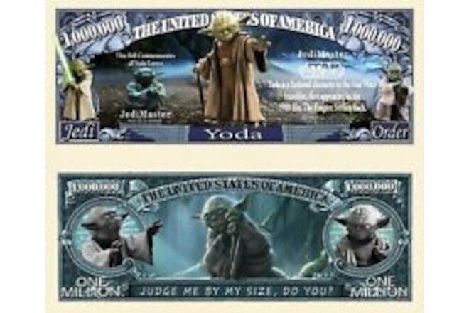 Star Wars Yoda Jedi Collectible Pack of 100 Novelty 1 Million Dollar Bills