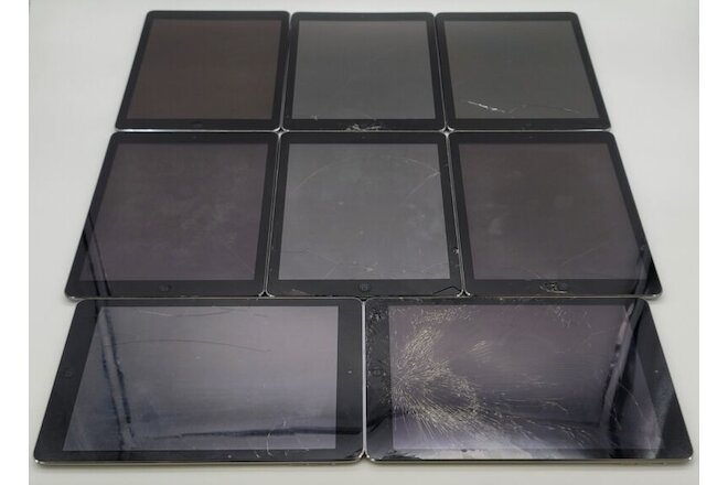 LOT OF 8 - Apple iPad Air 1 - CRACKED GLASS - 2013 | 16GB | Space Gray | A1474