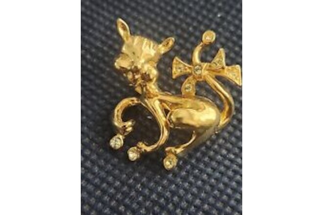Vintage Castlecliff Gold Kitty Cat Jeweled Rhinestone Brooch PinExcellent...