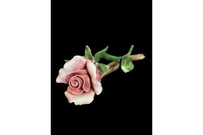 Vintage Capodimonte Pink Rose On Stem Porcelain Made In Italy 5” Elegant Decor