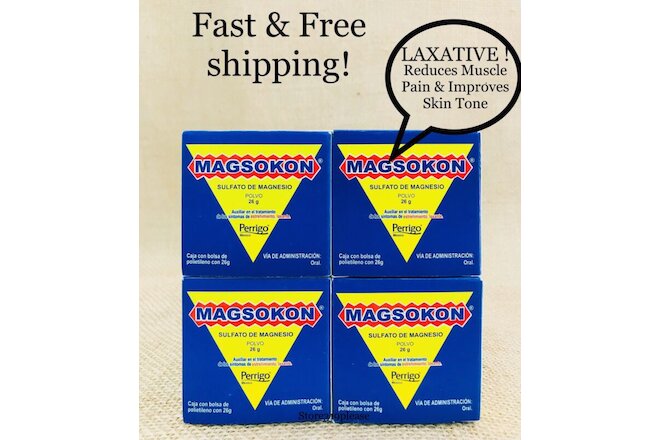 4 MAGSOKON  SULFATO DE MAGNESIO  26g / Magnesium Sulfate /  Laxante Salino