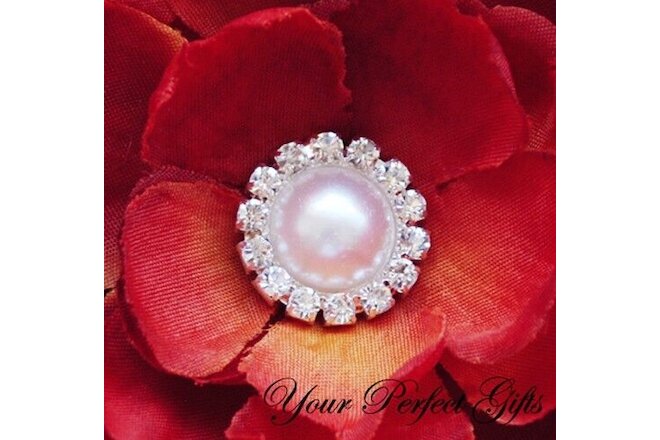 10 Round Diamante Rhinestone Crystal Pearl Button Clip