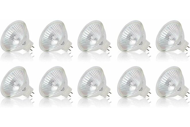 [10 Pack] 20 Watt 12V Halogen Bulbs MR16 w/ Cover Glass GU5.3 2-Pin 20W BAB Lamp