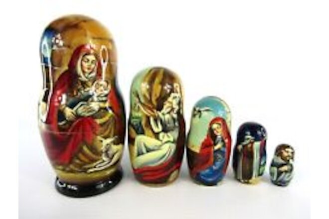 Matryoshka Nesting Doll 6.5" 5 Pc., Jesus Nativity Hand Christmas Russian 1074